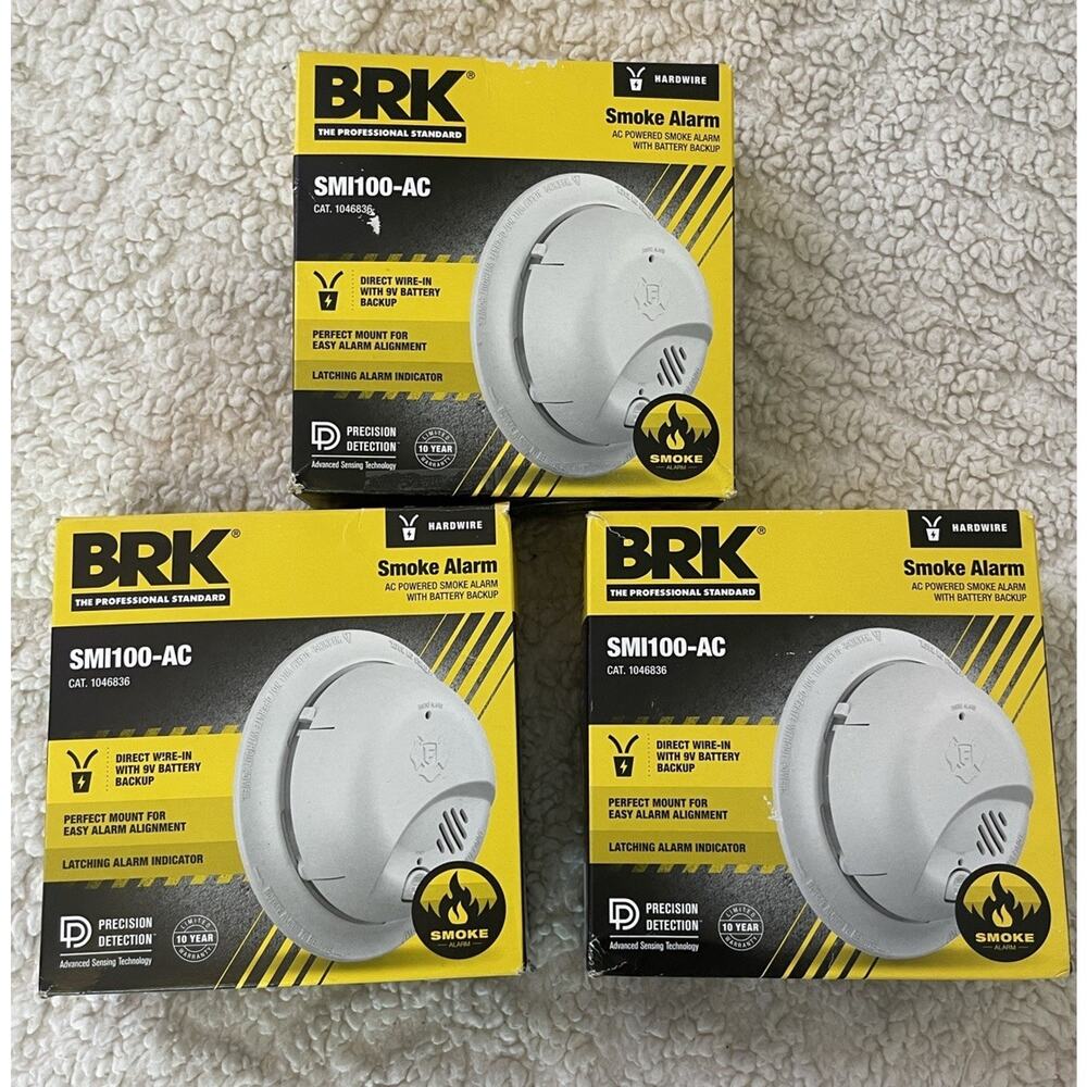 (3) NEW 2025 BRK SMI100-AC Interconnectable Ion Smoke Alarm w/ Battery Backup